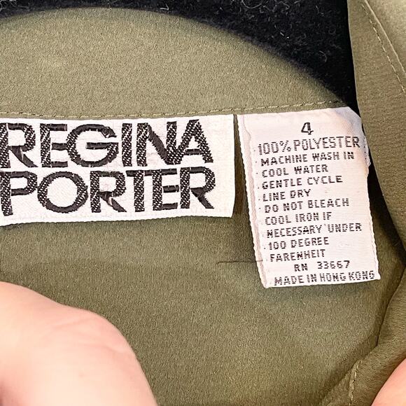 VINTAGE Regina Porter Shirt Womens 4 Green Collared Long Sleeve Concealed Button - Picture 9 of 9
